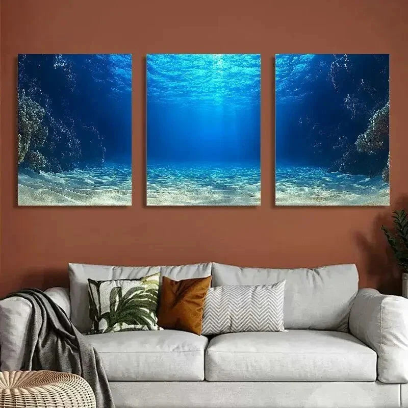 3pcs Ocean Depths Underwater View Wall Art Set Canvas Framed 40x60cm - High Quality Print 100% Australian Made Wall Canvas Ready to Hang