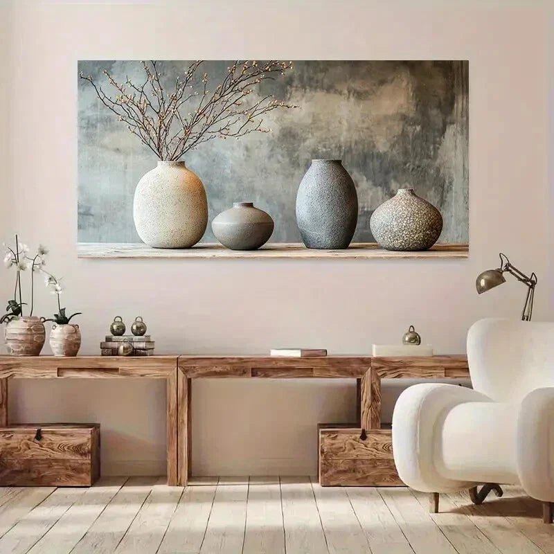Elegant Vases and Plants Design Art Canvas Office Home Room Framed 120x60cm