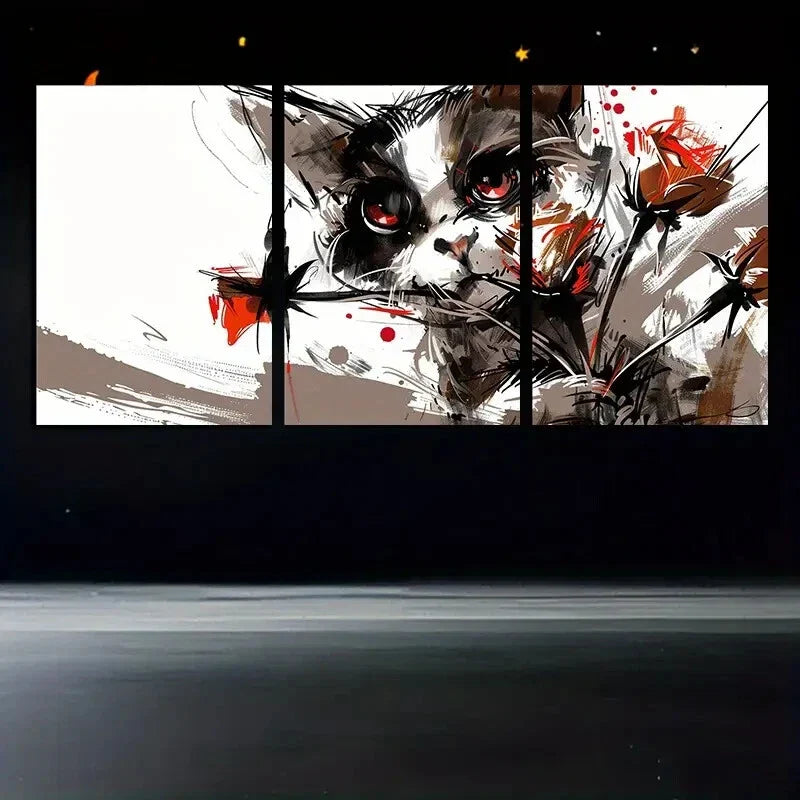 3pcs Abstract Cat Modern Decorative Metal Print Ready to Hang Art