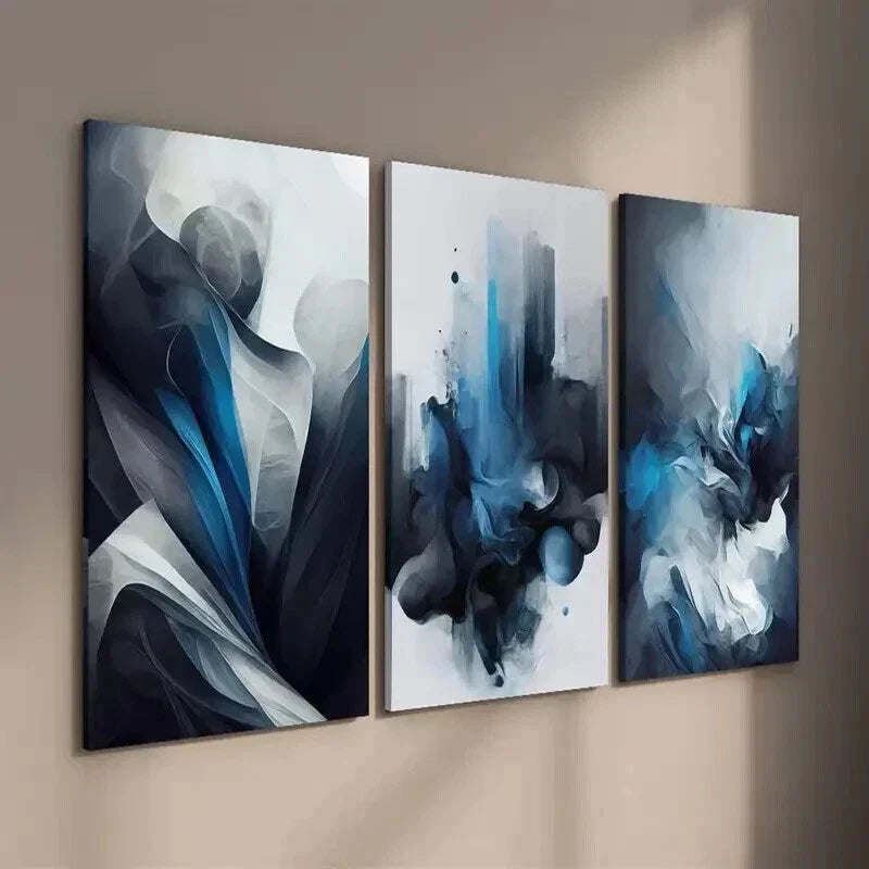 3pcs Modern Minimalist Blue and Gray Abstract Wall Art Set Canvas Framed 40x60cm - High Quality Print 100% Australian Made Wall Canvas Ready to Hang