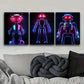 3pcs Modern Neon Robot Design Metal Print Ready to Hang Art