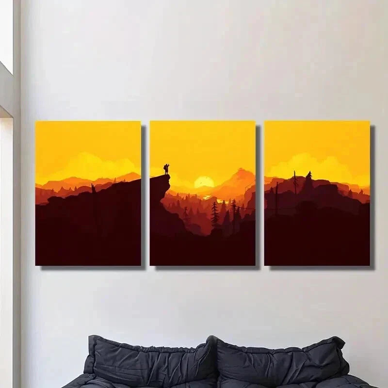 3pcs Men & Sunset Mountains Landscape Wall Art Set Canvas Framed 40x60cm - High Quality Print 100% Australian Made Wall Canvas Ready to Hang
