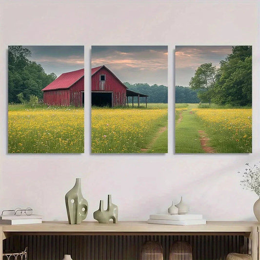 3pcs Serene Spring Scene Blooming Flowers Metal Print Ready to Hang Art