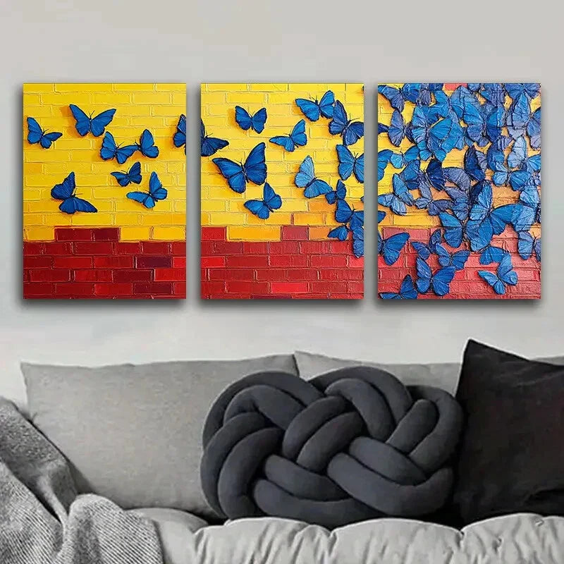 3pcs Vibrant Butterflies Design Nature Perfect Wall Art Set Canvas Framed 40x60cm - High Quality Print 100% Australian Made Wall Canvas Ready to Hang