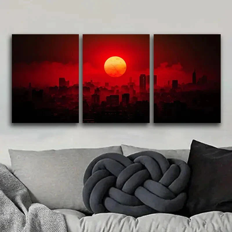 3pcs The moon over the city Metal Print Ready to Hang Art