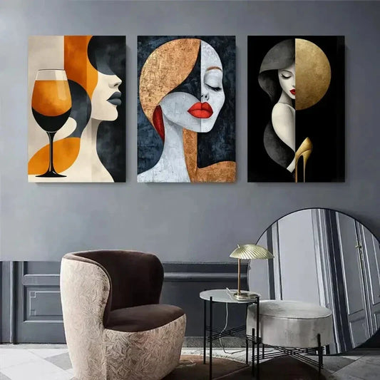 3pcs Modern Abstract Woman Minimalist Metal Print Ready to Hang Art