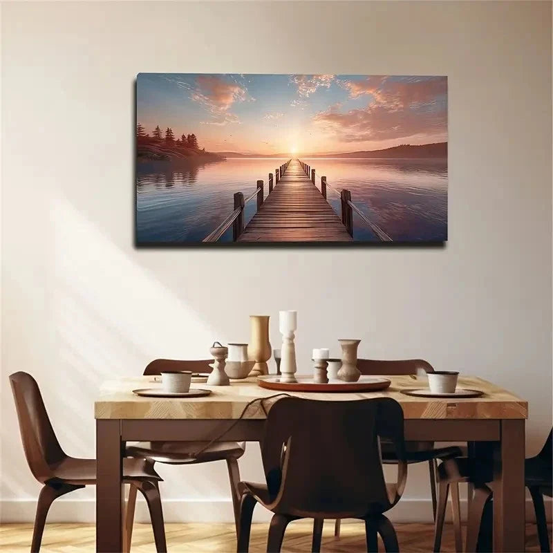 Clear Bridge Dusk Lake Abstract Wall Art Canvas Office Home Room Framed 120x60cm