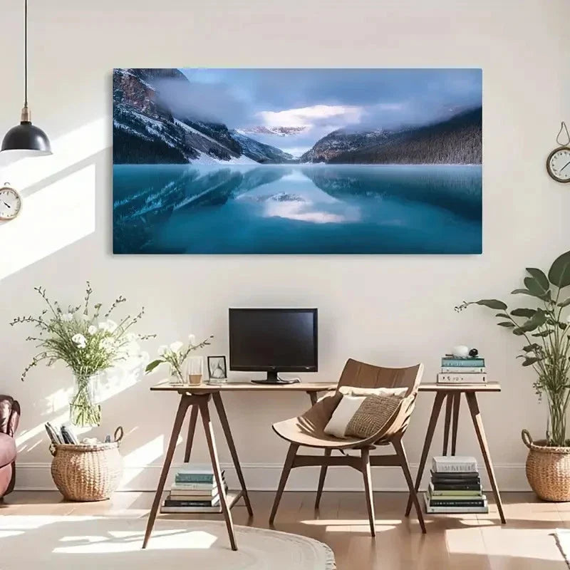 Frozen Echoes Lake Louise Wall Art Canvas Office Home Room Framed 120x60cm