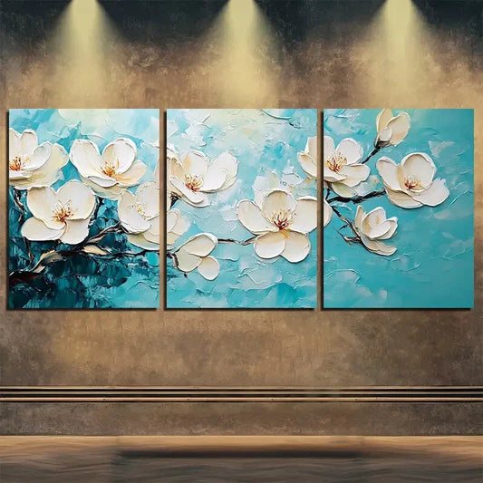 3pcs Flowers Blue White Beautiful Nature Perfect Wall Art Set Canvas Framed 40x60cm - High Quality Print 100% Australian Made Wall Canvas Ready to Hang