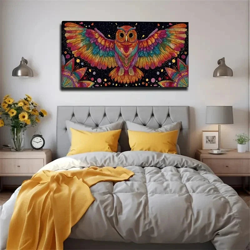 Colorful Feathers For Owls Wall Art Canvas Office Home Room Framed 80x45cm