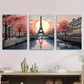 3pcs Paris Eiffel Tower Cherry Blossom Sunset Metal Print Ready to Hang Art