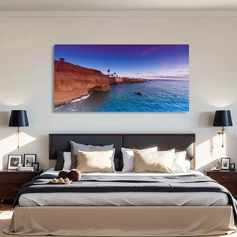 Serene Seaside & Cliffs Beach Wall Art Canvas Office Home Room Framed 120x60cm