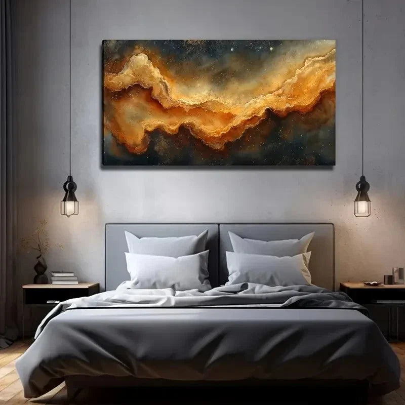 Golden Abstract Suitable Wall Art Canvas Office Home Room Framed 120x60cm