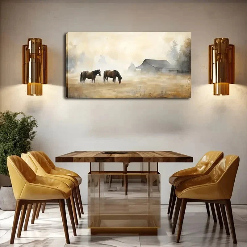 Lone Cattle in Foggy Meadow Wall Art Canvas Office Home Room Framed 120x60cm