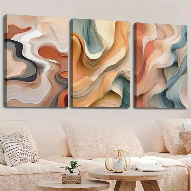 3pcs Abstract Modern Colorful Wavy Lines Wall Art Set Canvas Framed 40x60cm - High Quality Print 100% Australian Made Wall Canvas Ready to Hang