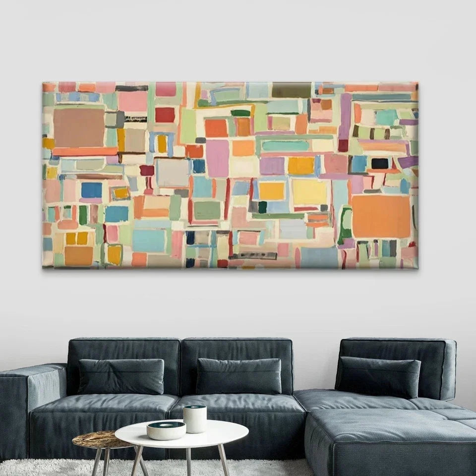 Pastel Abstract Geometric Block Wall Art Canvas Office Home Room Framed 120x60cm