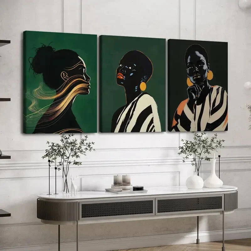 3pcs Black Women's Black & White Golden Wall Art Set Canvas Framed 40x60cm - High Quality Print 100% Australian Made Wall Canvas Ready to Hang