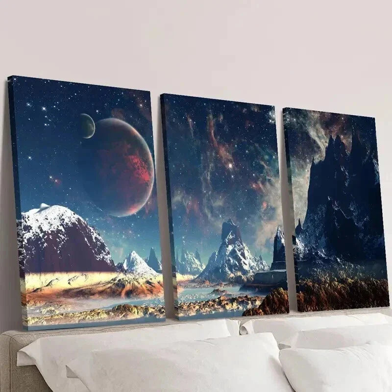 3pcs Fantasy Sci Fi Outer Space Landscape Wall Art Set Canvas Framed 40x60cm - High Quality Print 100% Australian Made Wall Canvas Ready to Hang