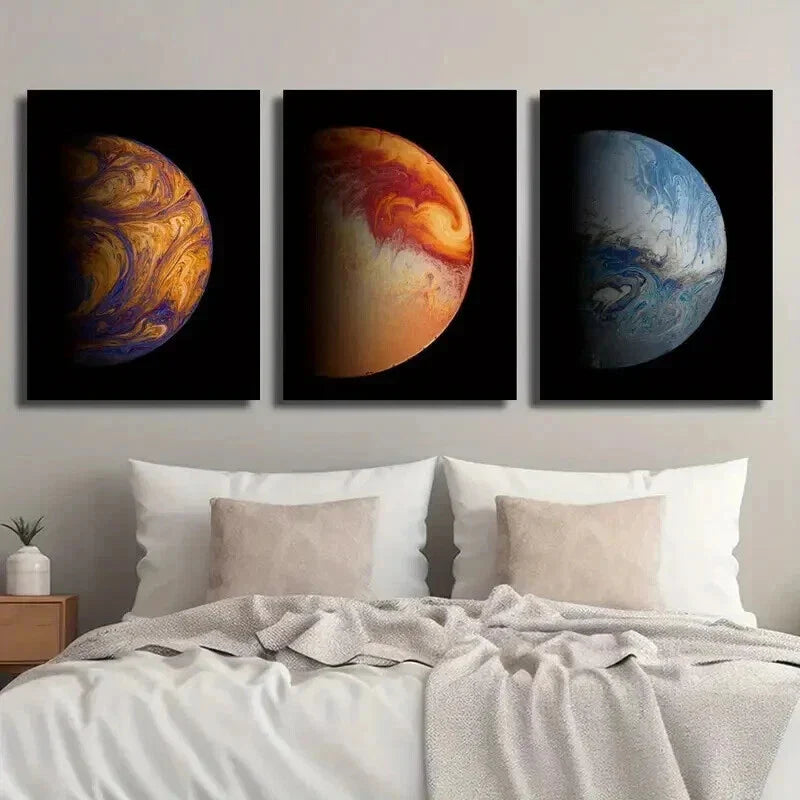 3pcs Earth & Moon Themes Galactic Multiverse Wall Art Set Canvas Framed 40x60cm - High Quality Print 100% Australian Made Wall Canvas Ready to Hang