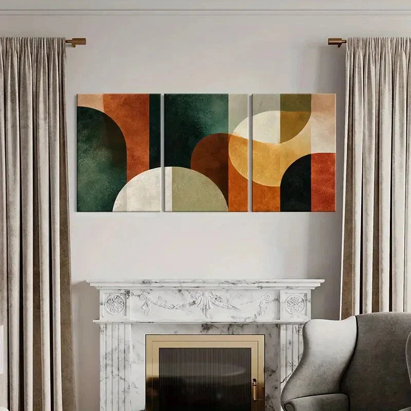 3pcs Abstract Art Geometric Shapes Warm Tones Metal Print Ready to Hang Art