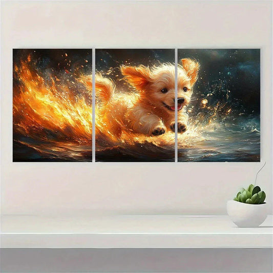 3pcs Painting Animal Series Puppy Metal Print Ready to Hang Art