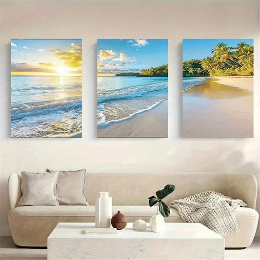 3pcs Beach Art With Palm Tree Metal Print Ready to Hang Art