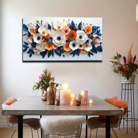 Vibrant Watercolor Flowers Wall Art canvas office home room framed 120x60cm