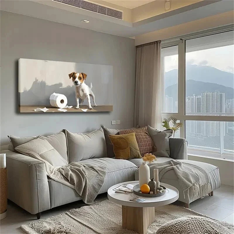 A Little Dog Is Standing Ground Wall Art Canvas Office Home Room Framed 120x60cm