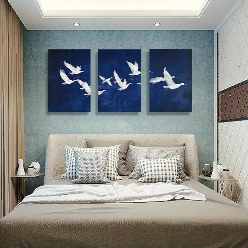 3pcs Elegant White Birds in Flight Perfect Wall Art Set Canvas Framed 40x60cm - High Quality Print 100% Australian Made Wall Canvas Ready to Hang