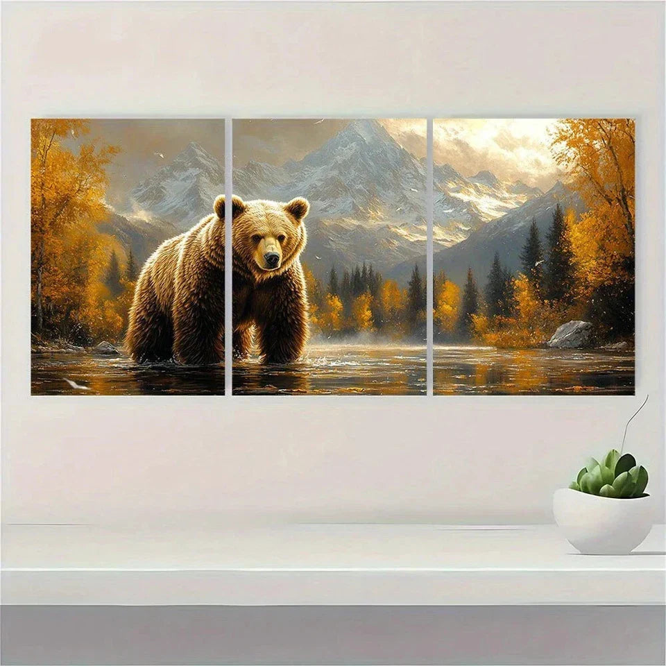 3pcs Whimsical Brown Bear Animal Theme Metal Print Ready to Hang Art