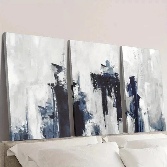 3pcs Abstract Blue and Gray Oil Painting Wall Art Set Canvas Framed 40x60cm - High Quality Print 100% Australian Made Wall Canvas Ready to Hang