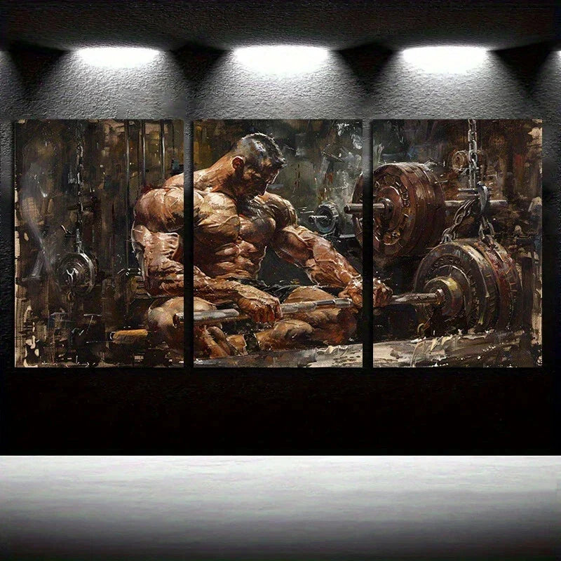 3pcs Fitness Coach Strength Training Gym Metal Print Ready to Hang Art
