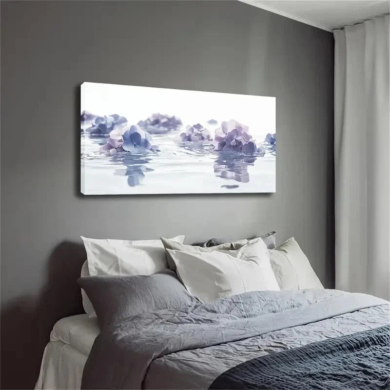 Blue Hydrangeas Floating On Wall Art Canvas Office Home Room Framed 120x60cm