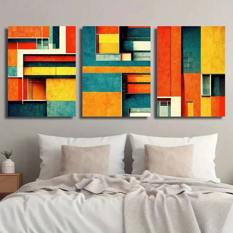 3pcs Colorful Abstract Geometric Shape Wall Art Set Canvas Framed 40x60cm - High Quality Print 100% Australian Made Wall Canvas Ready to Hang