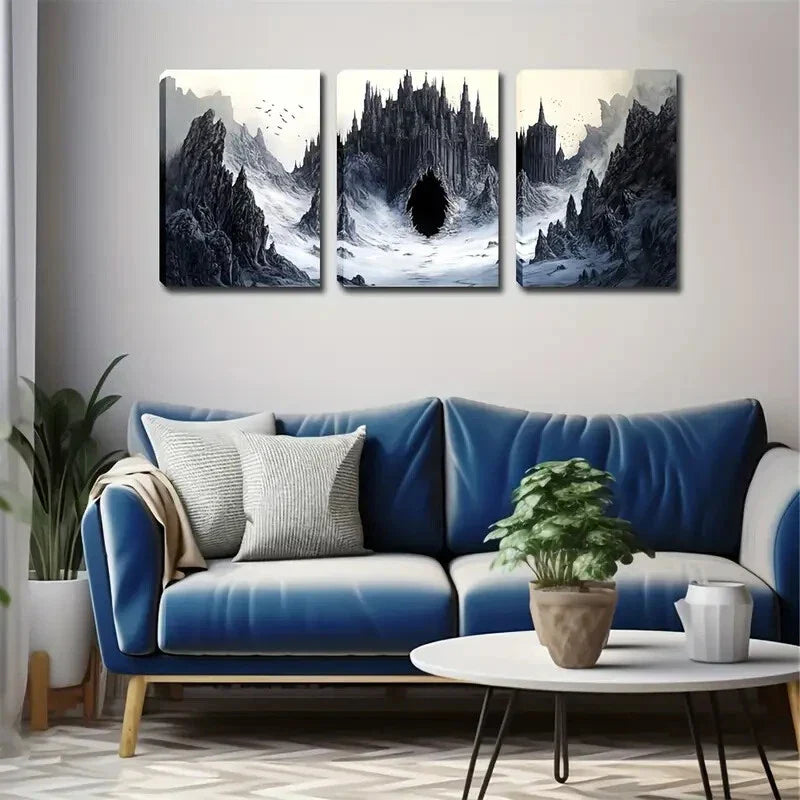 3pcs Gothic Castle & Flying Birds Landscape Wall Art Set Canvas Framed 40x60cm - High Quality Print 100% Australian Made Wall Canvas Ready to Hang