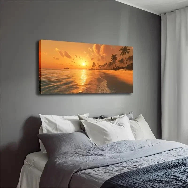Warm Abstract Seascape Sunset Wall Art Canvas Office Home Room Framed 120x60cm