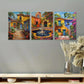 3pcs Mexican Architecture with Floral Design Wall Art Set Canvas Framed 40x60cm - High Quality Print 100% Australian Made Wall Canvas Ready to Hang