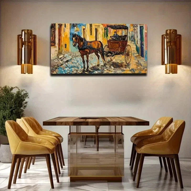 Vintage Horse-Drawn Carriage Wall Art Canvas Office Home Room Framed 120x60cm