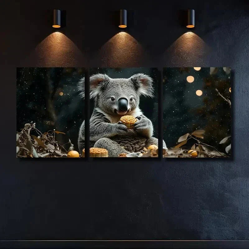 3pcs Koala Mooncake Decoration Wall Art Set Canvas Framed 40x60cm - High Quality Print 100% Australian Made Wall Canvas Ready to Hang