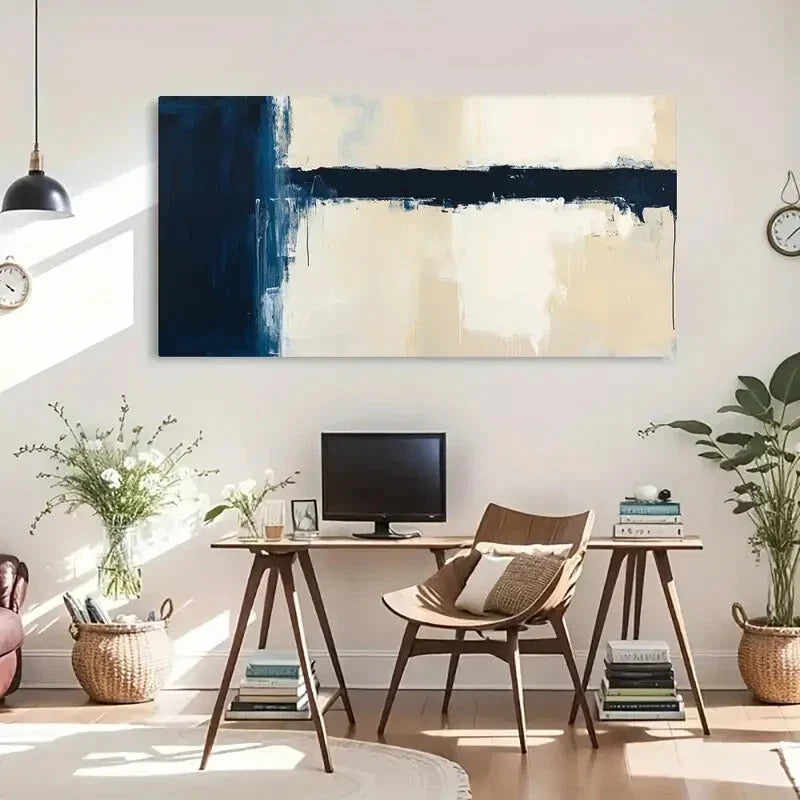 Bold Lines & Neutral Colors Wall Art Canvas Office Home Room Framed 120x60cm