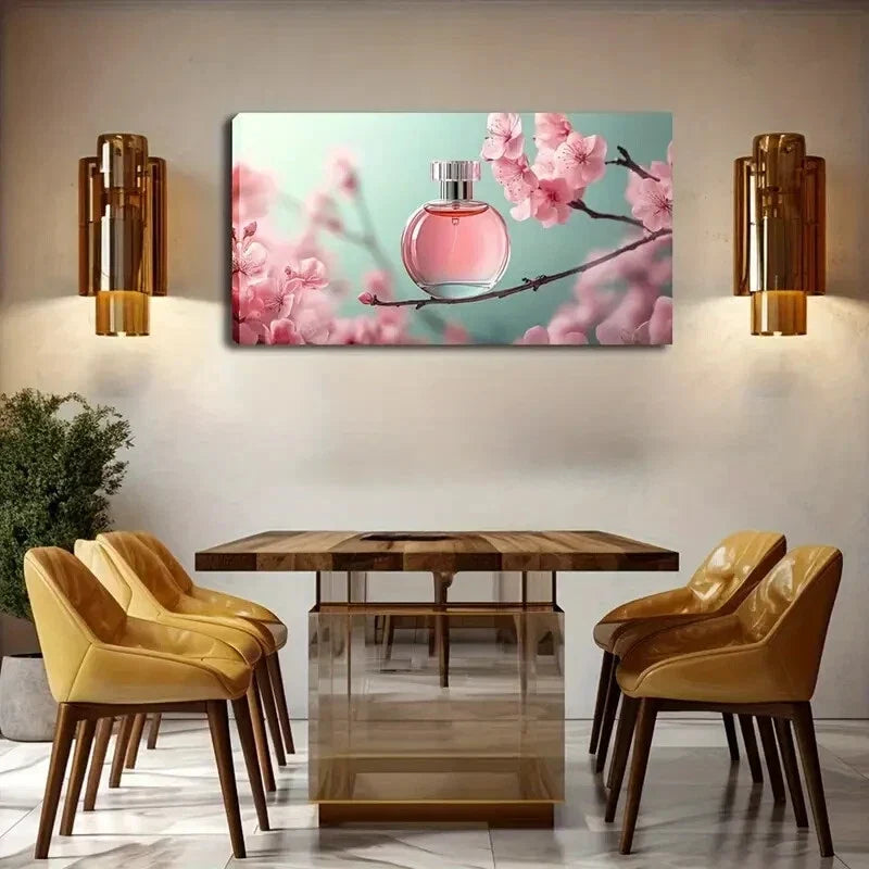 Pink Flower Branch with Perfume Wall Art Canvas Office Home Room Framed 80x45cm
