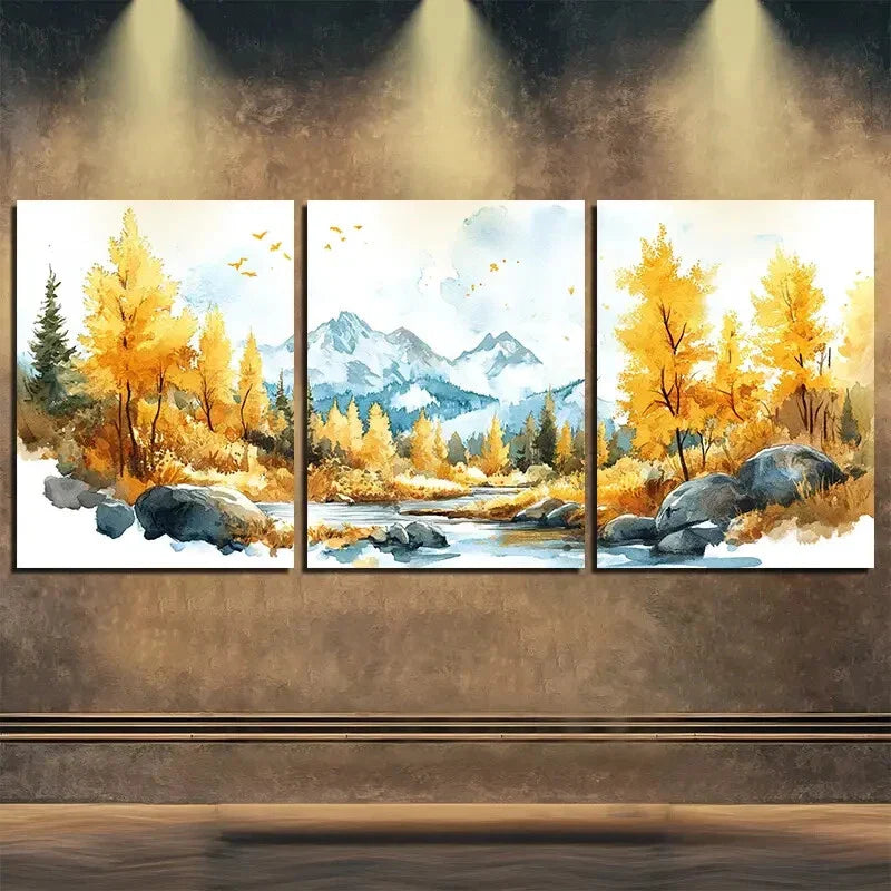 3pcs Mountain River Scene Nature Beauty Perfect Wall Art Set Canvas Framed 40x60cm - High Quality Print 100% Australian Made Wall Canvas Ready to Hang
