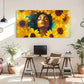 Vibrant Sunflower Woman Deco Wall Art Canvas Office Home Room Framed 120x60cm