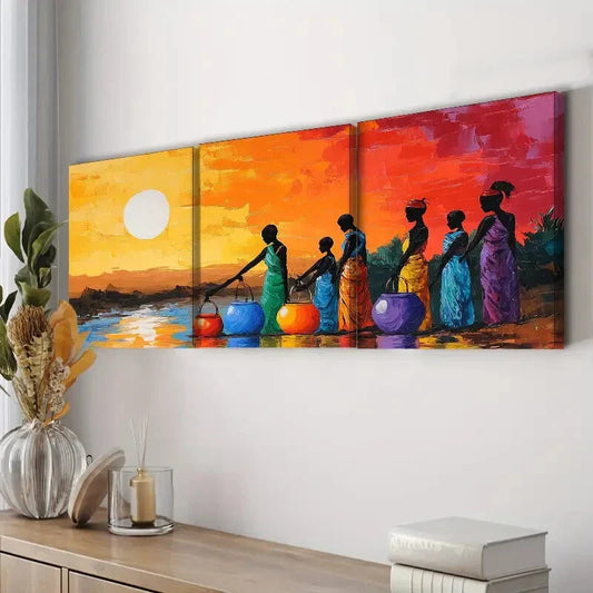 3pcs Women by the River Sun Shine Beauty Wall Art Set Canvas Framed 40x60cm - High Quality Print 100% Australian Made Wall Canvas Ready to Hang