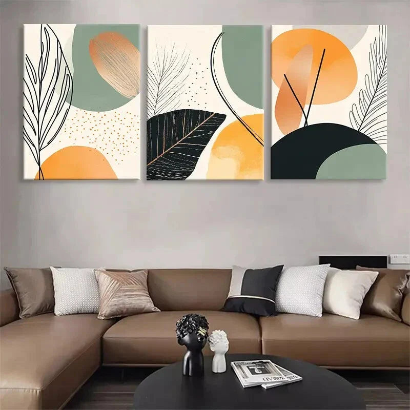 3pcs Abstract Botanical Geometric Shapes Perfect Wall Art Set Canvas Framed 40x60cm - High Quality Print 100% Australian Made Wall Canvas Ready to Hang