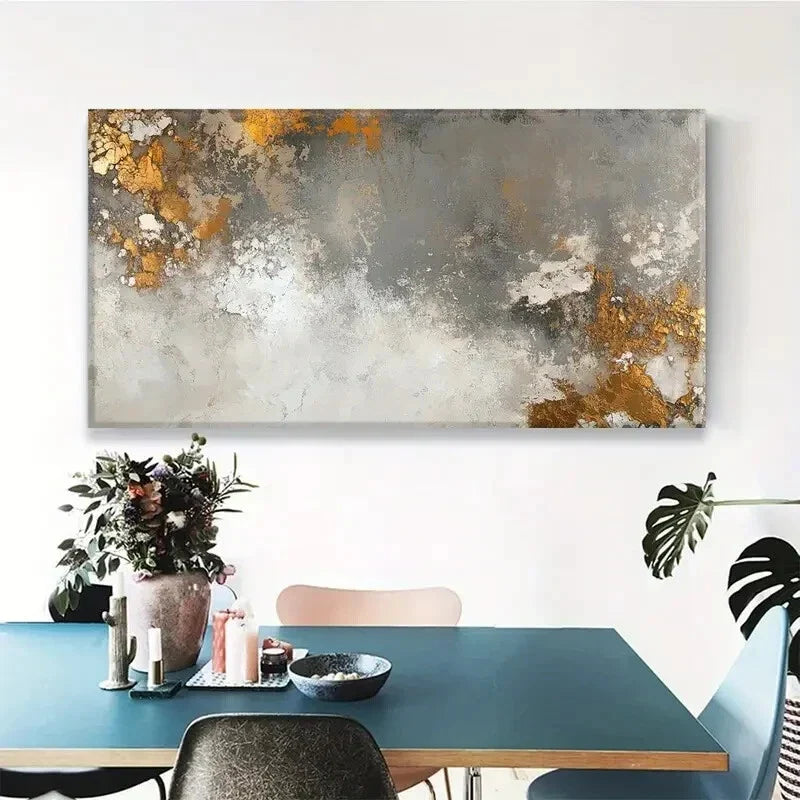 Golden & Gray Textured Modern Wall Art Canvas Office Home Room Framed 120x60cm