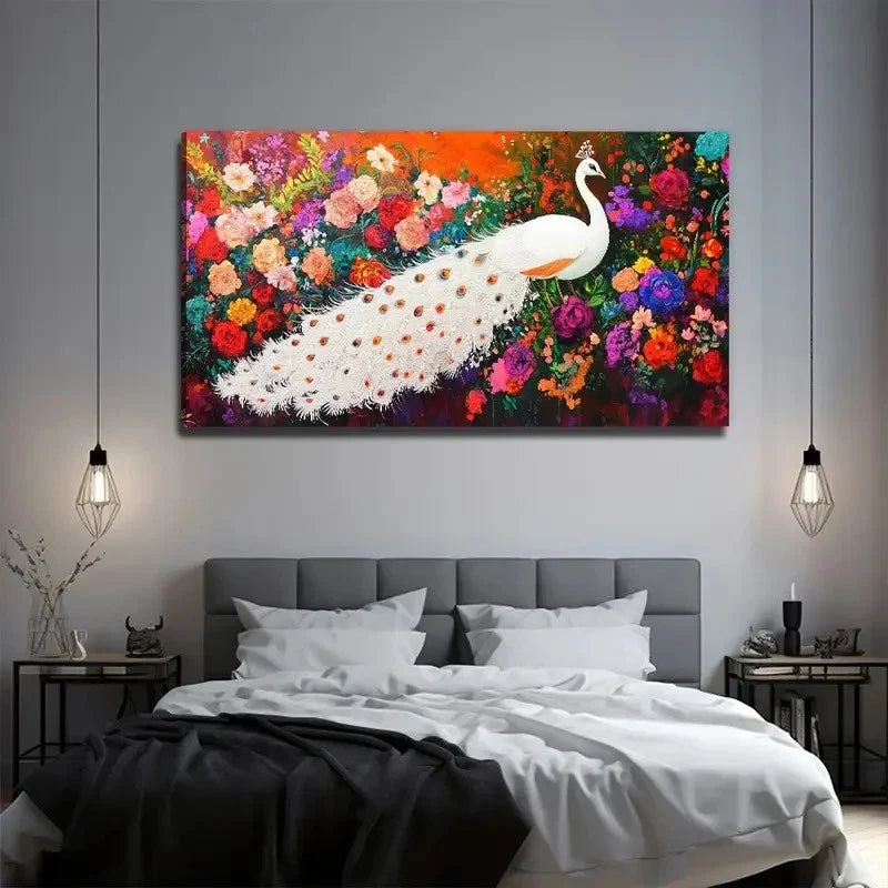 Peacock Suitable Decoration Wall Art Canvas Office Home Room Framed 120x60cm