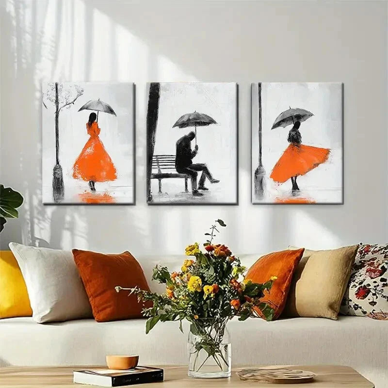 3pcs Elegant Black White Rainy Romance Perfect Wall Art Set Canvas Framed 40x60cm - High Quality Print 100% Australian Made Wall Canvas Ready to Hang