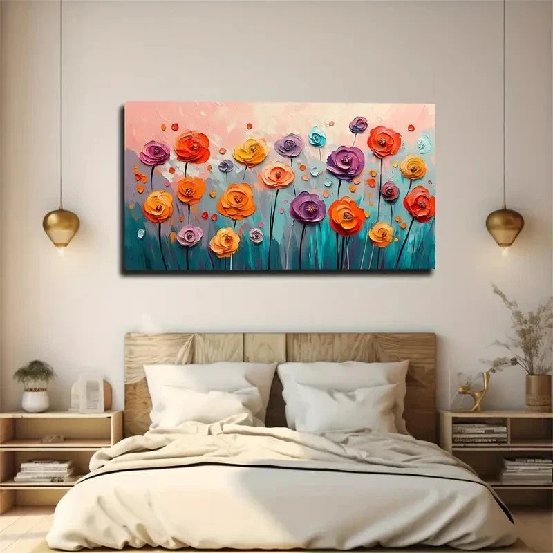 Shrink Colourful Flowers Wall Art Canvas Office Home Room Framed 120x60cm
