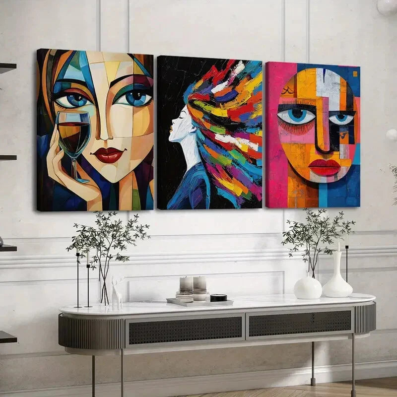 3pcs Abstract Figures Paint Ladies Blue & Green Wall Art Set Canvas Framed 40x60cm - High Quality Print 100% Australian Made Wall Canvas Ready to Hang
